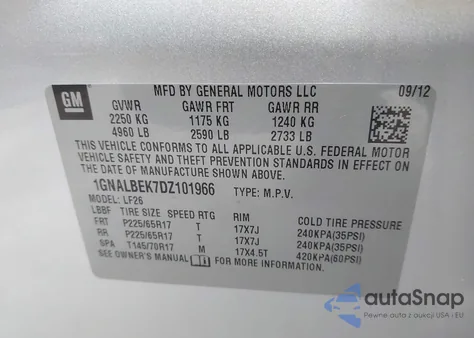 2013 Chevrolet Equinox Ls z USA, uszkodzony, nr VIN 1GNALBEK7DZ101966